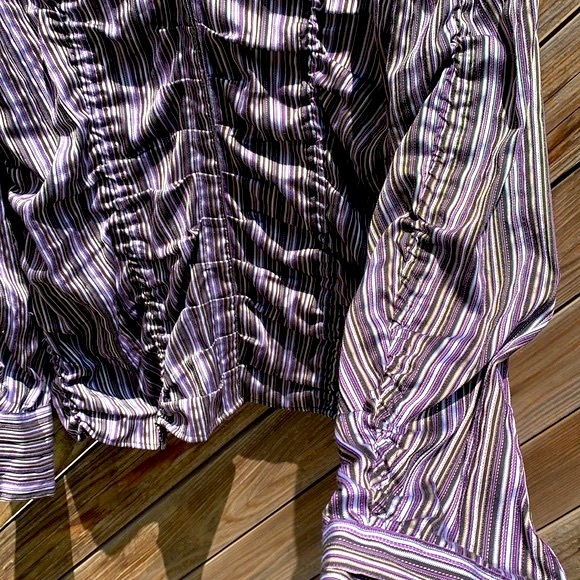 Purple striped long sleeve button top with ruching New! - Picture 6 of 16